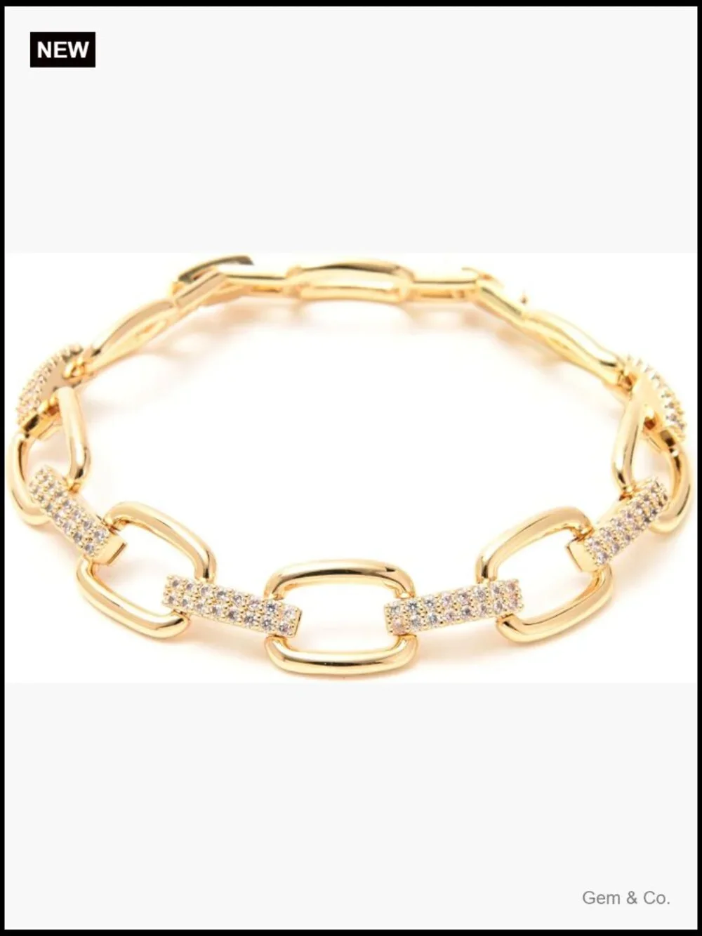Curb Chain Bracelet with Toggle Clasp - 14K Gold Plated Women's Fashion Jewelry